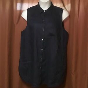 J. Jill Deep Blue Sleeveless Linen Button Down Shirt